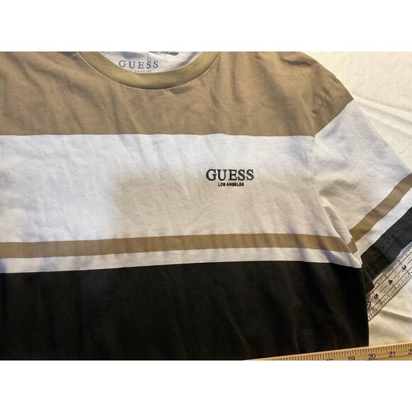 Guess Striped T-Shirt Mens Size Medium Multicolor Striped Short Sleeve Crew Neck - Picture 4 of 6